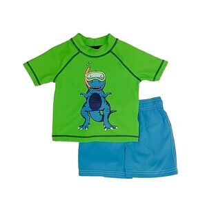 Carters Boys 24M T-Rex Dinosaur UPF 50 Sun Prot. Shirt & Swim Trunks Set Toddler